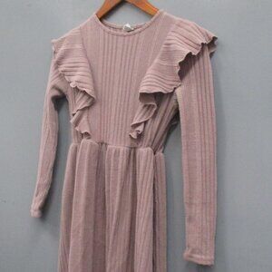 Shein Girl's Dress Size 11 - 12 Y Light Burgundy Round Collar Long Sleeve Dress